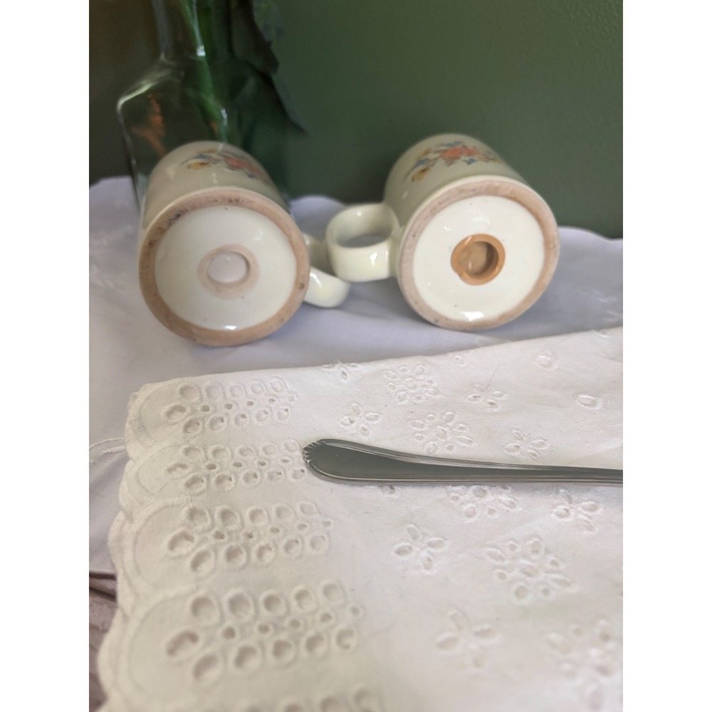 Vintage Floral Salt & Pepper Shakers | Cream Pottery with Handles, Selton